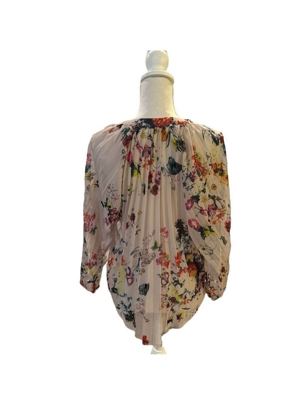 Bishop + Young Accordion Pleated Sheer Floral Blouse Size Small - Picture 12 of 16